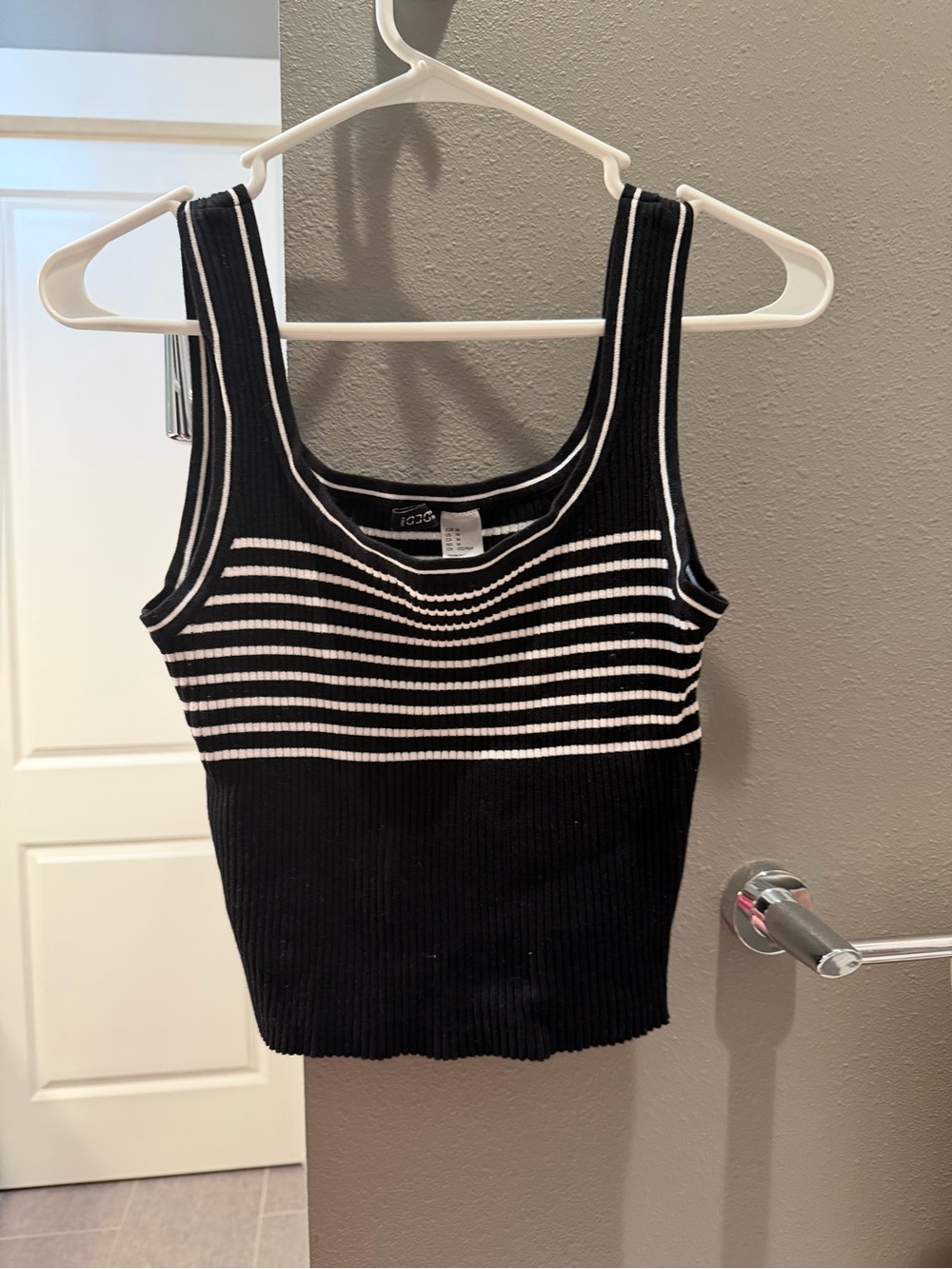 Divided Black and White Striped Ribbed Tank